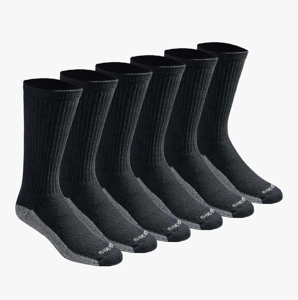 Dickies Men's Dri-Tech Moisture Control Crew Work Socks, 6-Pack, Black
